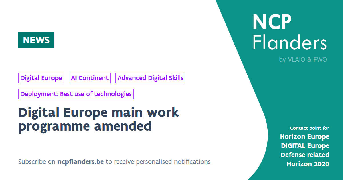 NEWS - Digital Europe main work programme amended | NCP Flanders